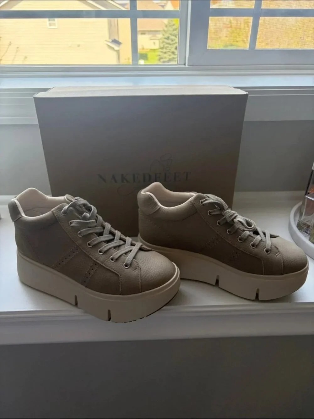 Naked Feet Taupe Platform Lace-Up Sneakers NWOT